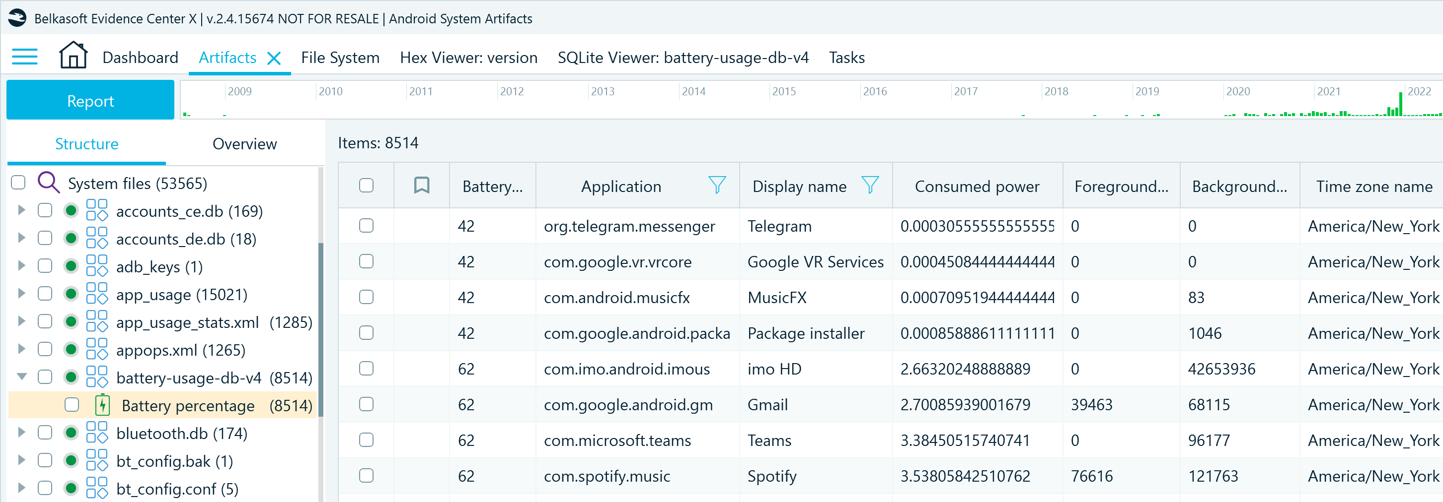 The battery-usage-db-v4 artifact in Belkasoft X