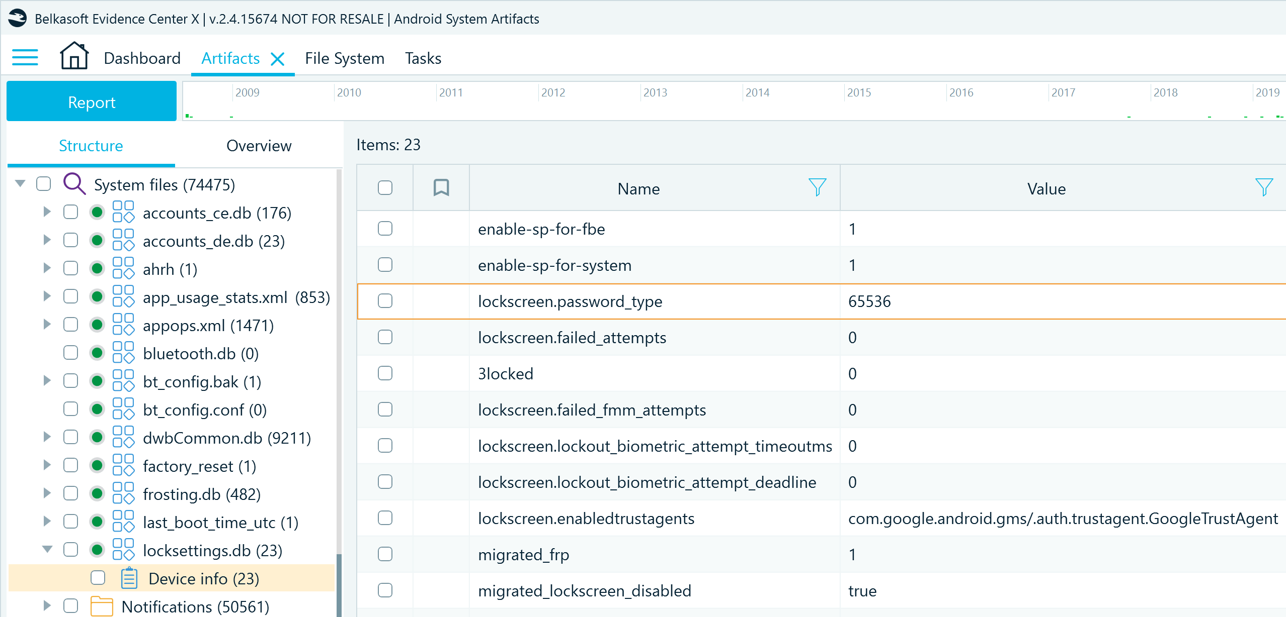 The locksettings.db artifact in Belkasoft X