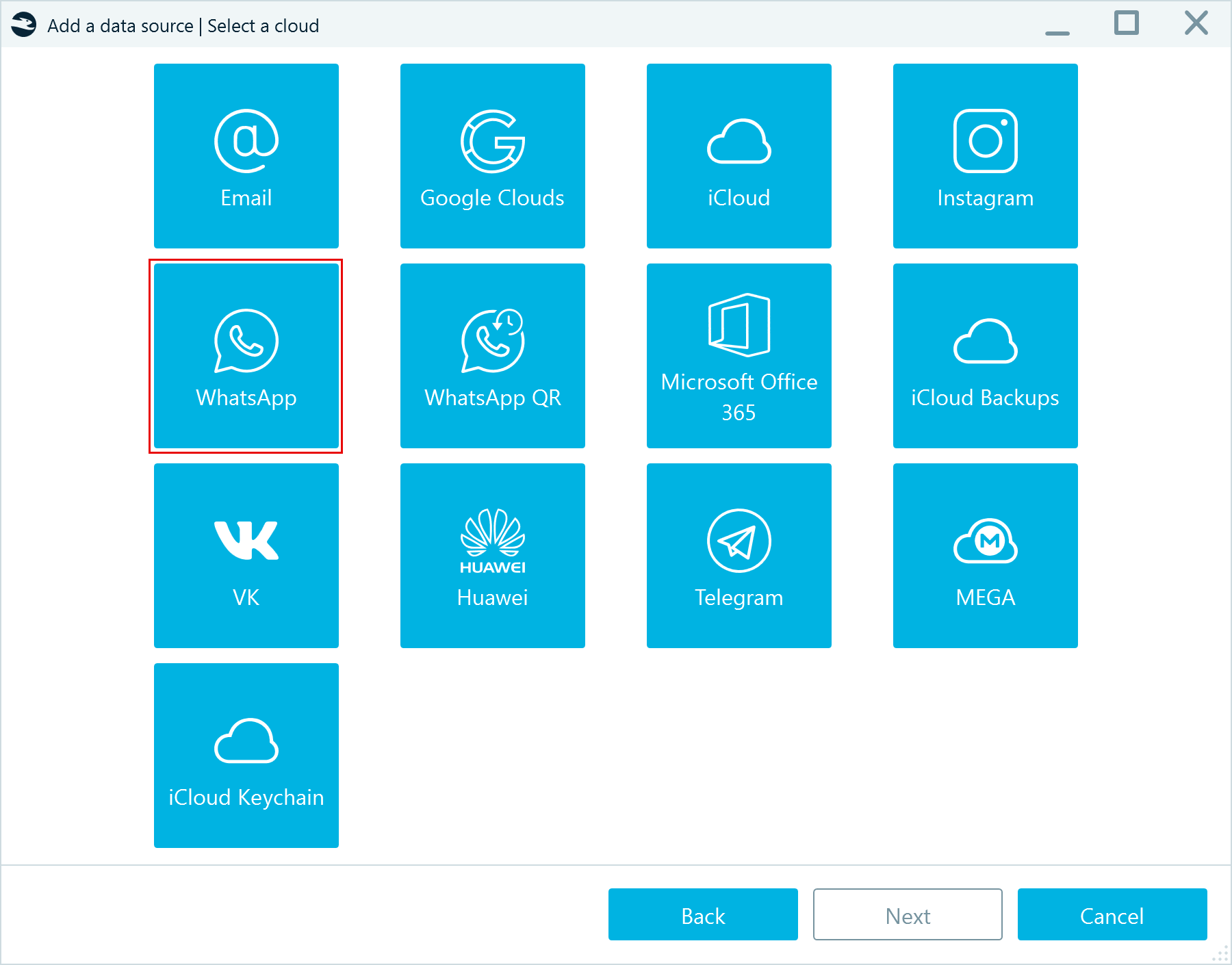 Selecting the WhatsApp cloud acquisition method