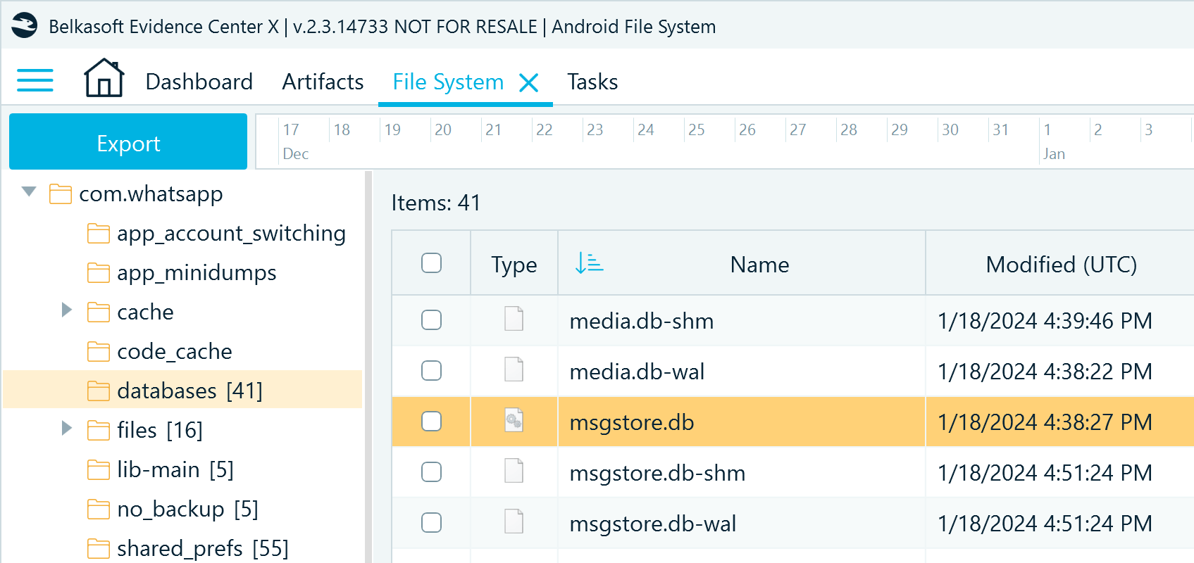 WhatsApp files acquired with the Android file system copy method (application resource folder)