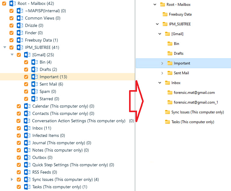 Comparison of folder structure in Belkasoft X and export results in the file system