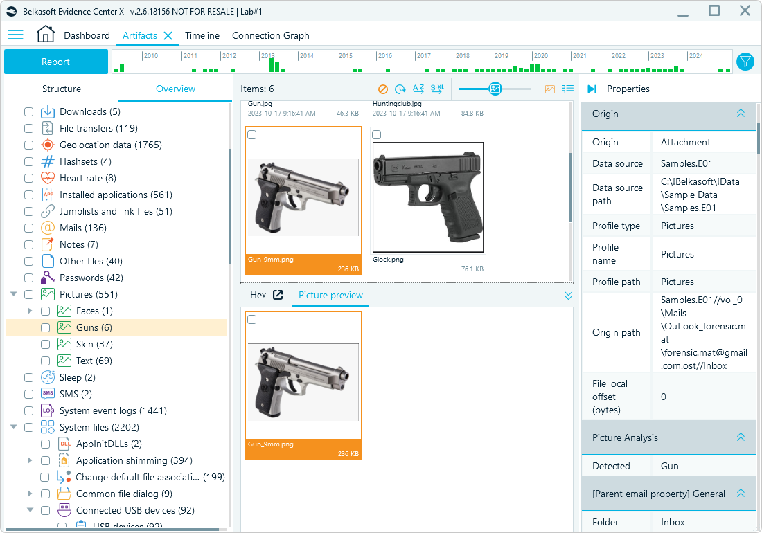 Glock image attachment categorized as Guns in Belkasoft X