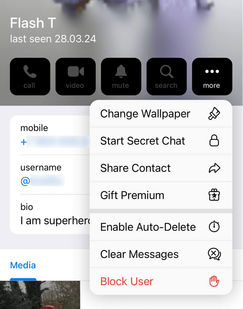 Creating a secret chat in iOS Telegram