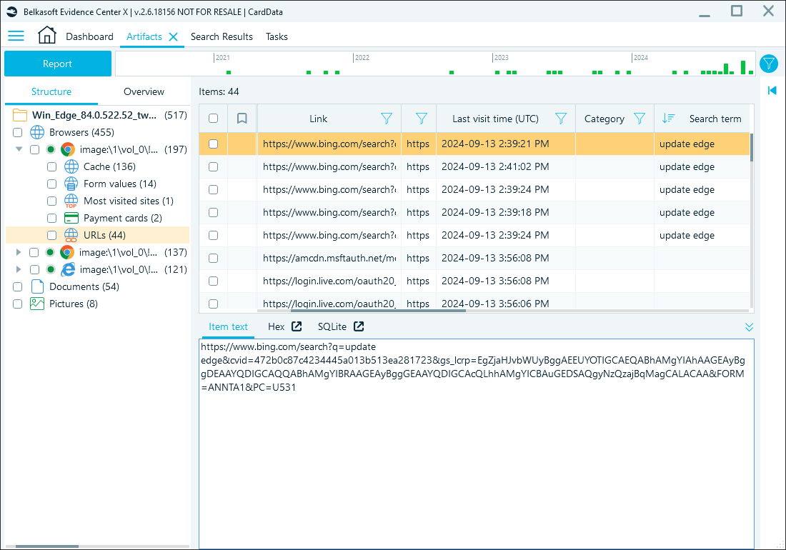 Search requests identified and shown in Belkasoft X